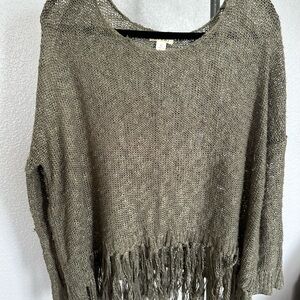 Fringed Olive Sweater